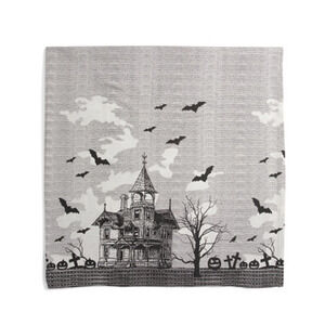 Cupcakes & Cashmere Halloween Haunted House Tablecloth 60x120 Black & White NEW
